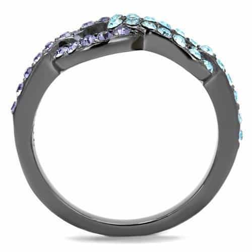 Stainless Steel Aquamarine Tanzanite Crystal Pave Ring view 6