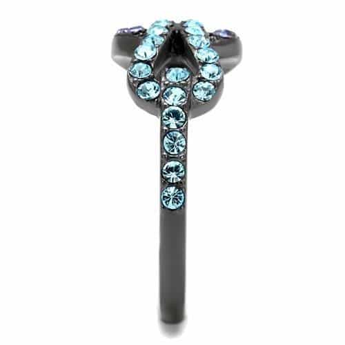 Stainless Steel Aquamarine Tanzanite Crystal Pave Ring view 8