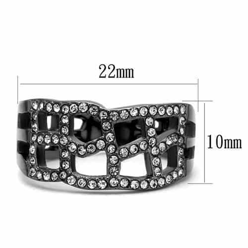 Stainless Steel Dark Gunmetal CZ Pave Open Lattice Dome Ring view 4