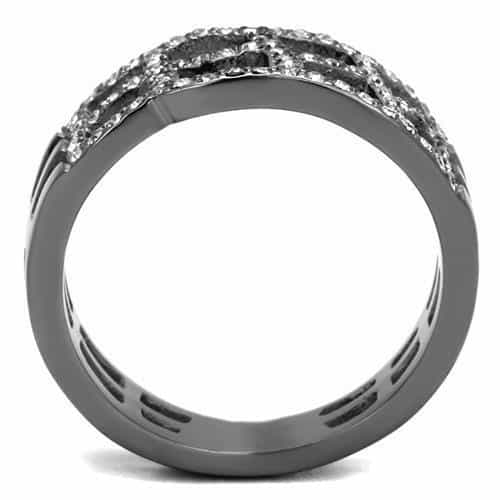 Stainless Steel Dark Gunmetal CZ Pave Open Lattice Dome Ring view 6