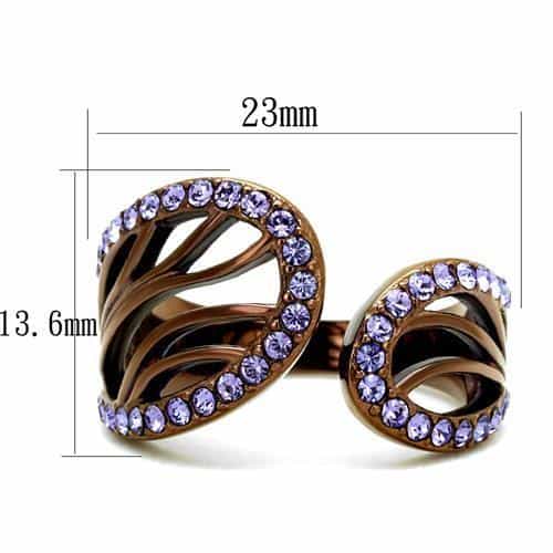 Stainless Steel Coffee Brown IP Tanzanite Crystal Pave Open Ring view 4