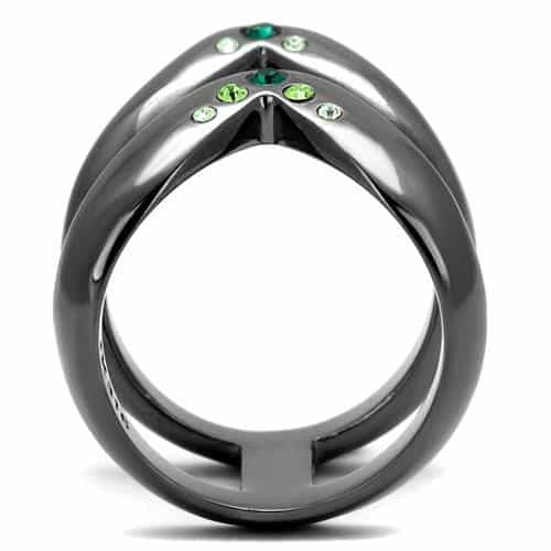 Stainless Steel Multi Color Green Crystal Open Triangle Ring view 6