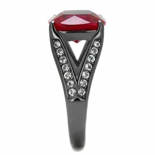 Stainless Steel Dark Gunmetal Red Ruby Princess CZ Channel Ring view 8