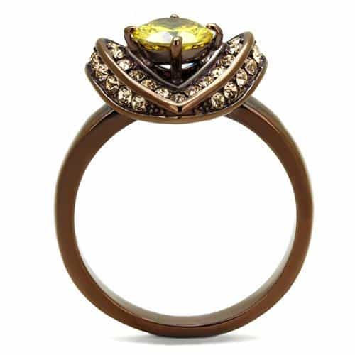 Stainless Steel Coffee Brown IP Yellow CZ Round Heart Halo Ring view 6