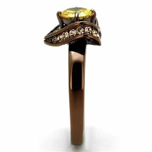 Stainless Steel Coffee Brown IP Yellow CZ Round Heart Halo Ring view 8