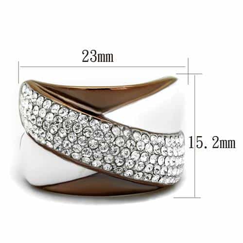 Stainless Steel Two Tone Coffee Brown White Crystal Pave Ring view 4