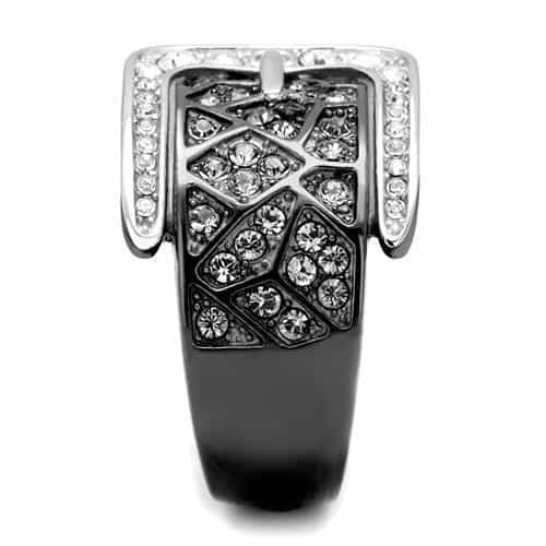 Stainless Steel Dark Gunmetal CZ Pave Buckle Belt Wide Dome Ring view 8