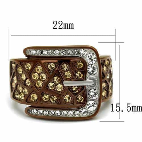Stainless Steel Coffee Brown IP Champagne CZ Pave Buckle Ring view 4
