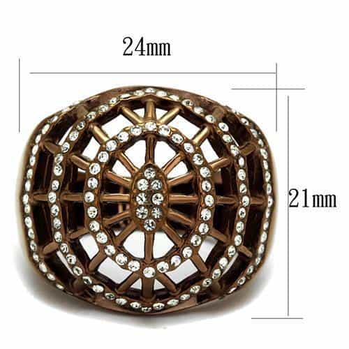 Stainless Steel Coffee Brown IP CZ Pave Filigree Web Dome Ring view 4