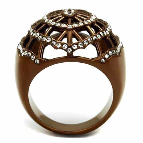 Stainless Steel Coffee Brown IP CZ Pave Filigree Web Dome Ring view 6