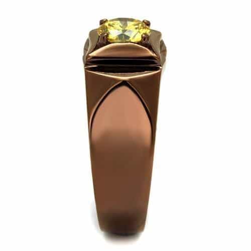 Stainless Steel Coffee Brown IP Yellow CZ Round Geometric Ring view 8