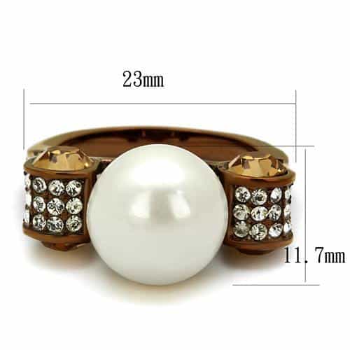 Stainless Steel Coffee Brown IP White Pearl Champagne CZ Bow Ring view 4