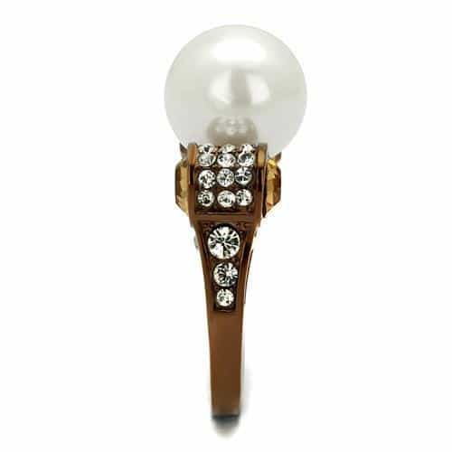 Stainless Steel Coffee Brown IP White Pearl Champagne CZ Bow Ring view 8