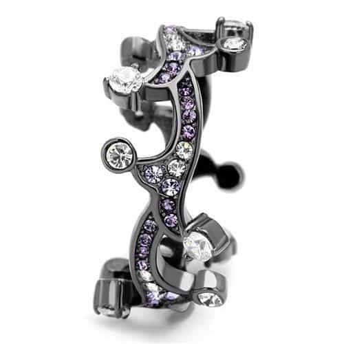 Stainless Steel Black IP Purple Amethyst CZ Lizard Gecko Ring view 8