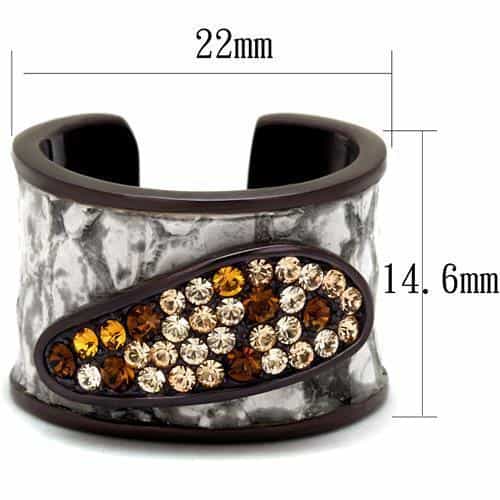 Stainless Steel Marble Gray Resin Champagne Crystal Channel Ring view 4