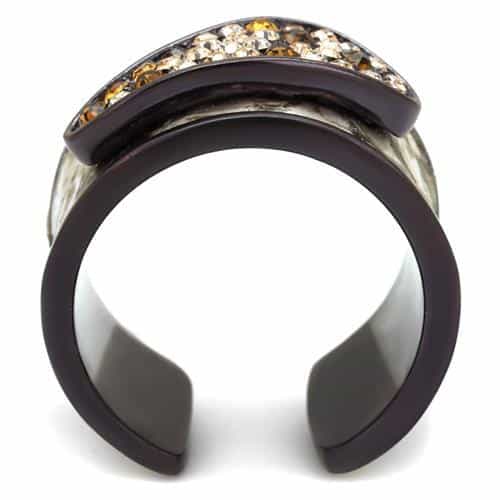 Stainless Steel Marble Gray Resin Champagne Crystal Channel Ring view 6