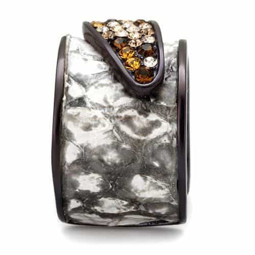 Stainless Steel Marble Gray Resin Champagne Crystal Channel Ring view 8