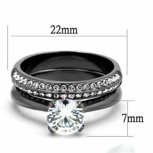Stainless Steel Dark Gunmetal CZ Round Solitaire Pave Ring view 4