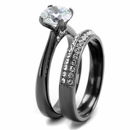Stainless Steel Dark Gunmetal CZ Round Solitaire Pave Ring view 8
