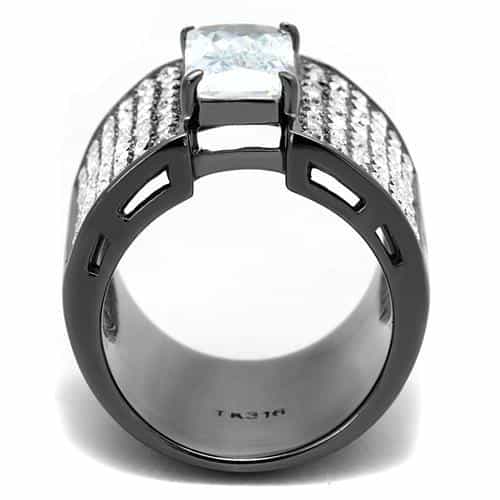 Stainless Steel Dark Gunmetal CZ Princess Pave Wide Cocktail Ring view 6