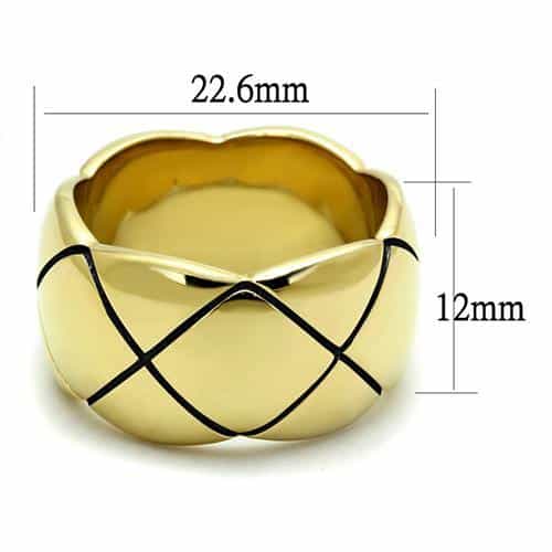Stainless Steel Gold IP Polished Black Line Quilted Dome Ring view 4