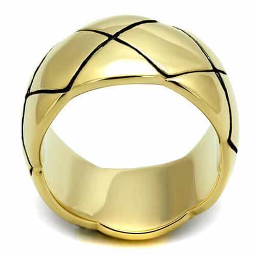 Stainless Steel Gold IP Polished Black Line Quilted Dome Ring view 6