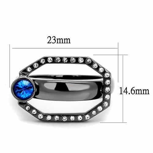 Stainless Steel Dark Gunmetal Blue Sapphire CZ Oval Triangle Ring view 4