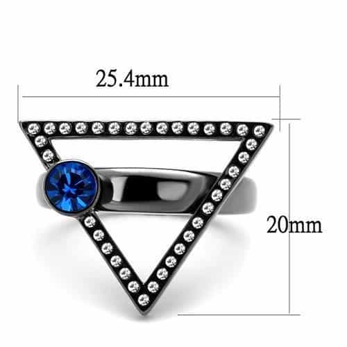 Stainless Steel Dark Gunmetal Blue Sapphire CZ Triangle Ring view 4