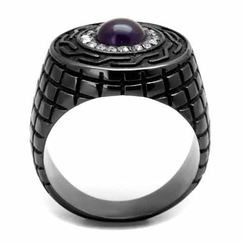Stainless Steel Black IP Amethyst Purple Cabochon CZ Grid Ring view 6