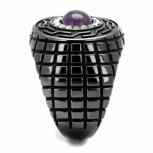 Stainless Steel Black IP Amethyst Purple Cabochon CZ Grid Ring view 8
