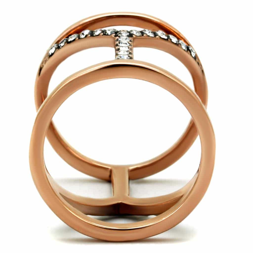 Stainless Steel Rose Gold IP CZ Pave Double Loop Open Ring view 6