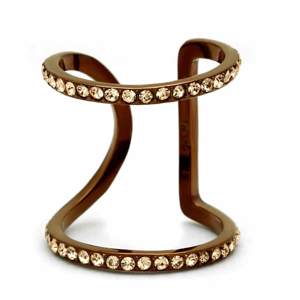 Stainless Steel Coffee Brown IP Champagne Crystal Pave Open Ring view 6