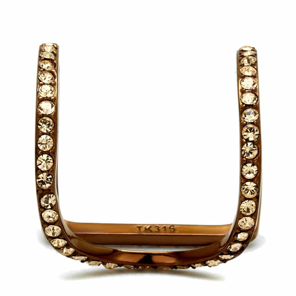Stainless Steel Coffee Brown IP Champagne Crystal Pave Open Ring view 10