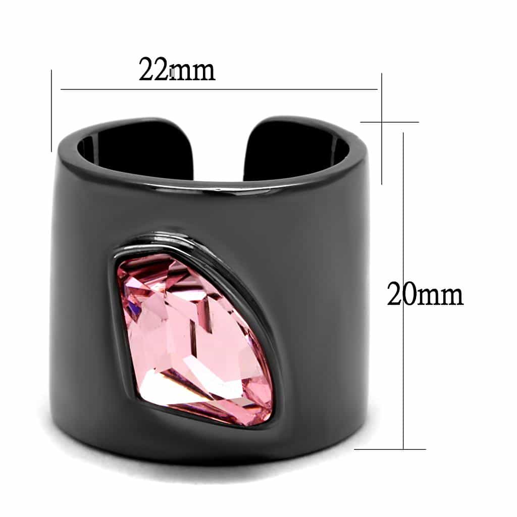 Stainless Steel Dark Gunmetal Pink Crystal Navette Wide Cuff Ring view 4