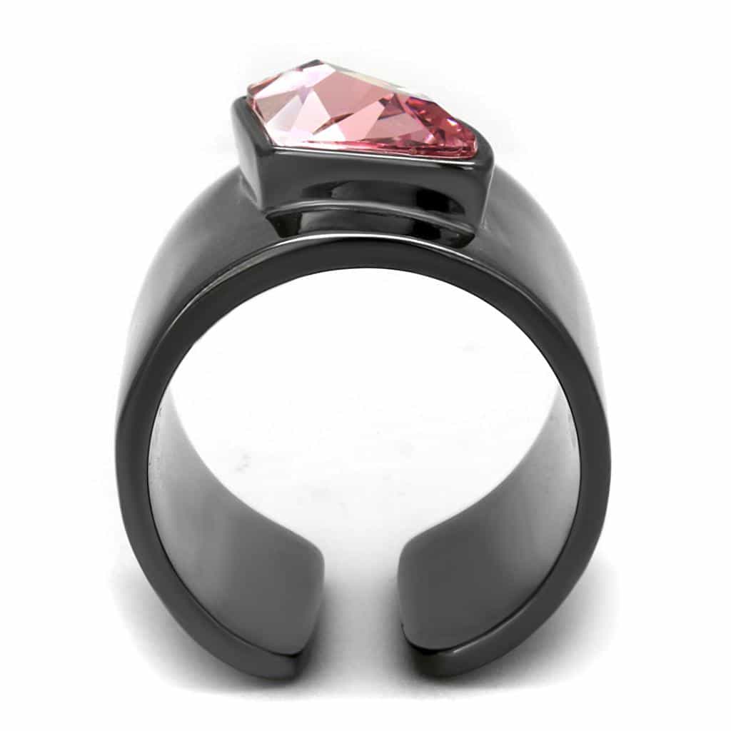 Stainless Steel Dark Gunmetal Pink Crystal Navette Wide Cuff Ring view 6