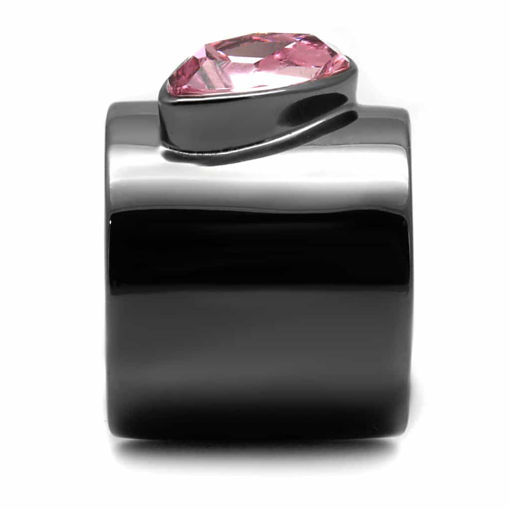 Stainless Steel Dark Gunmetal Pink Crystal Navette Wide Cuff Ring view 8