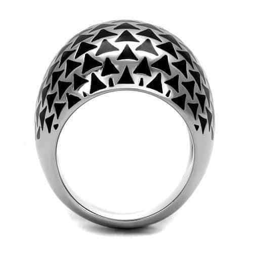 Stainless Steel Silver Polished Black Triangle Pattern Wide Ring view 6