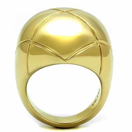 Stainless Steel Gold IP Polished Quilted Seam Wide Dome Ring view 6