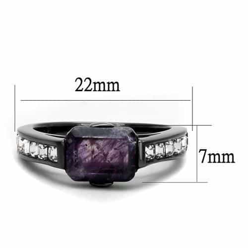 Stainless Steel Amethyst Purple Natural Stone Emerald Cut Ring view 4