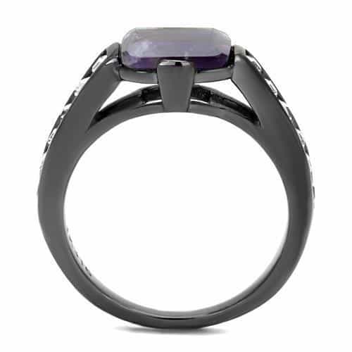 Stainless Steel Amethyst Purple Natural Stone Emerald Cut Ring view 6