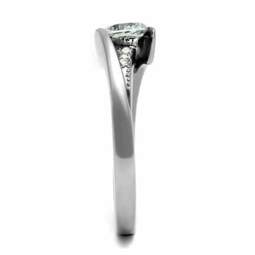 Stainless Steel CZ Round Bezel Set Bypass Solitaire Ring view 8