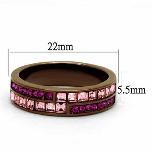 Stainless Steel Coffee Brown IP Fuchsia Pink CZ Princess Ring view 4