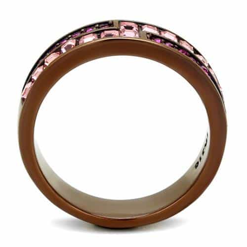 Stainless Steel Coffee Brown IP Fuchsia Pink CZ Princess Ring view 6