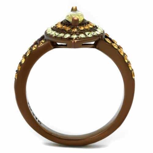 Stainless Steel Coffee Brown IP Champagne Peridot CZ Ring view 6