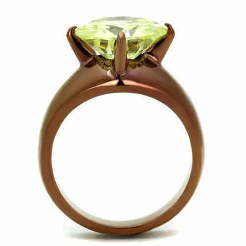 Stainless Steel Coffee Brown IP Peridot Green CZ Oval Ring view 6