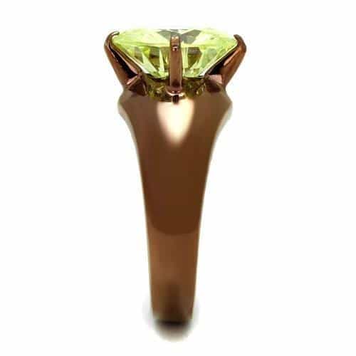 Stainless Steel Coffee Brown IP Peridot Green CZ Oval Ring view 8