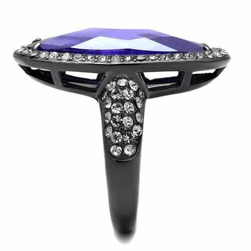 Stainless Steel Dark Gunmetal Tanzanite Purple Crystal Ring view 8