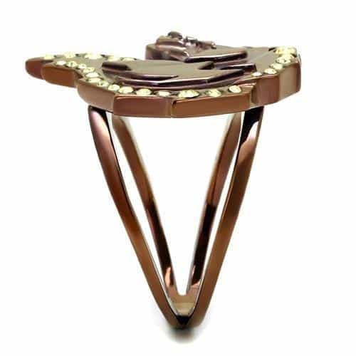 Stainless Steel Coffee IP Rose Gold Horse Head Cocktail Ring view 8