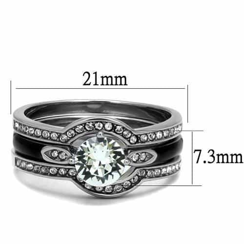 Stainless Steel CZ Round Pave Leaf Vine Bridal Stack Ring view 4