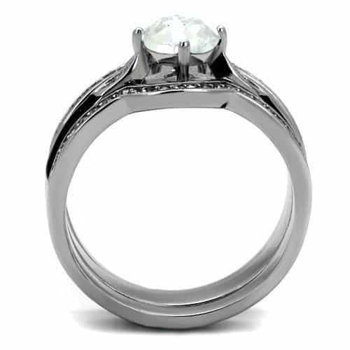 Stainless Steel CZ Round Pave Leaf Vine Bridal Stack Ring view 6